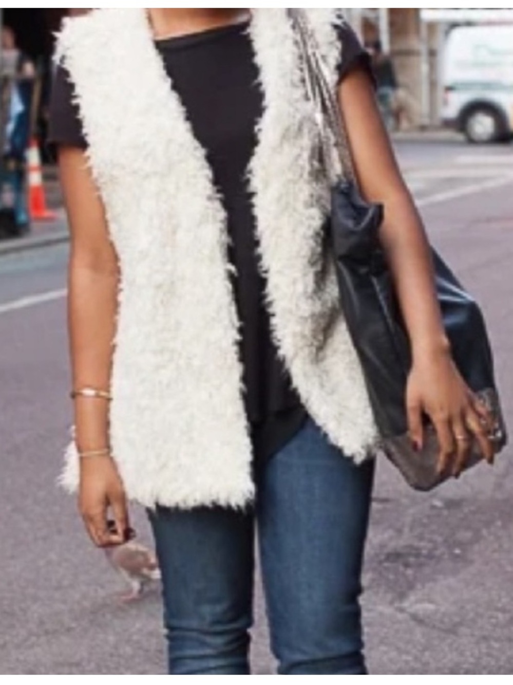 Rouge Collection Shaggy Faux Fur Vest Ivory Cream Womens 2X Boho Indie Festival